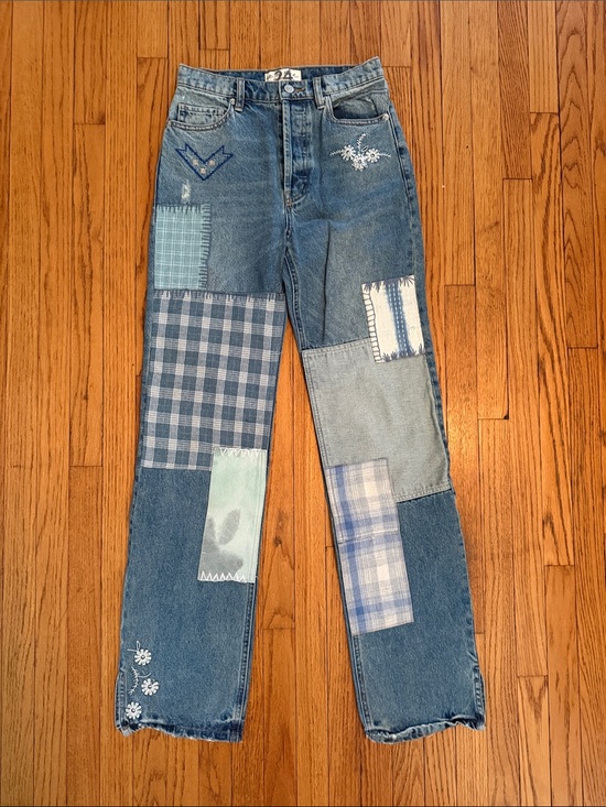 Free People Denim - Free People Patchwork Straight-Leg Jeans in Mixed Blue Tones